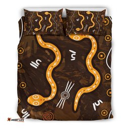 Aboriginal Bedding Set Indigenous Snake Hand Brown Color