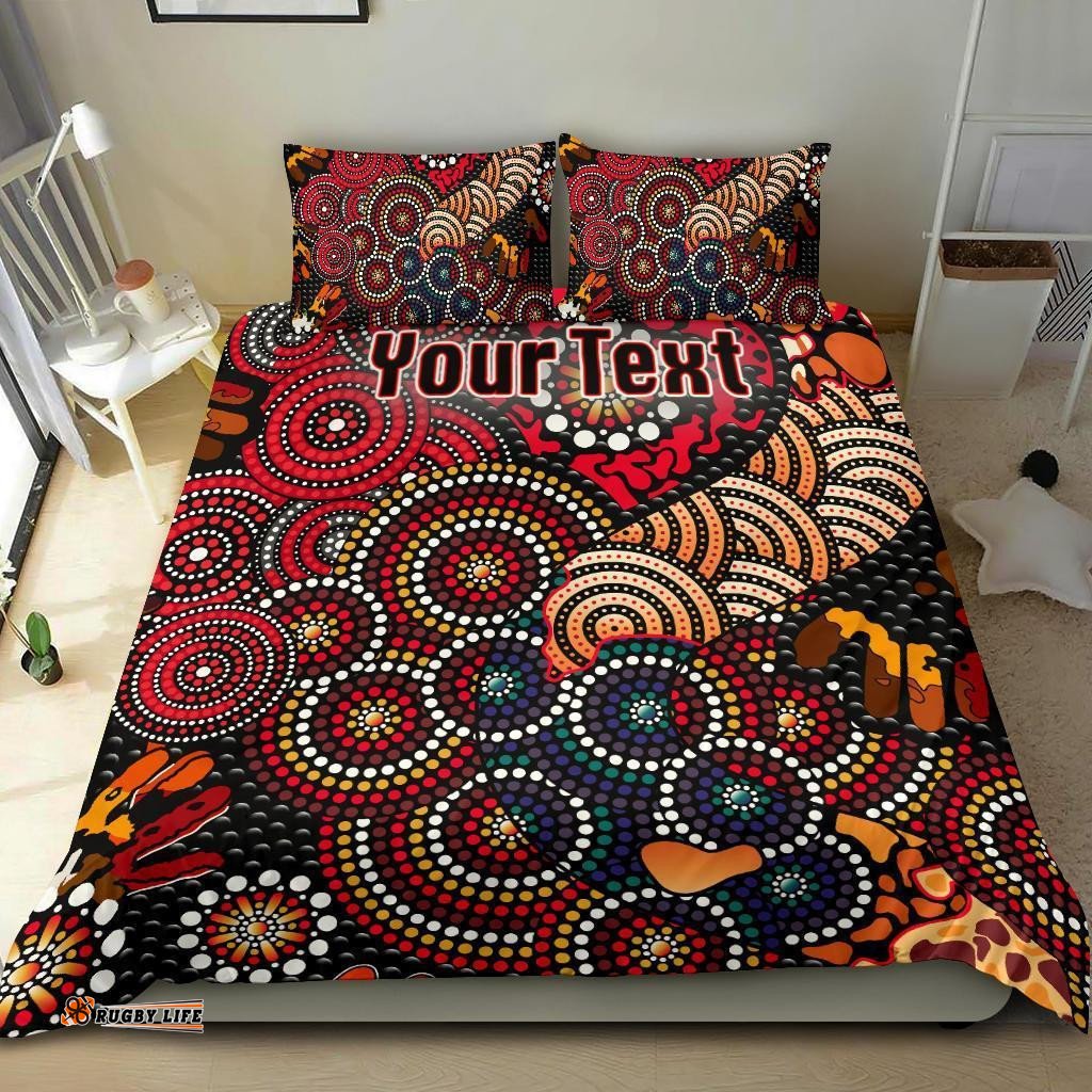 Custom Australia Aboriginal Bedding Set Dot Painting Art Indigenous Color