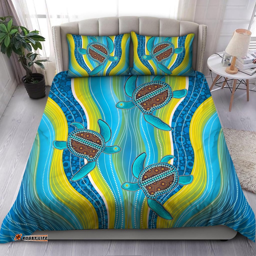 Australia Indigenous Blue Turtles Painting Art Bedding Set