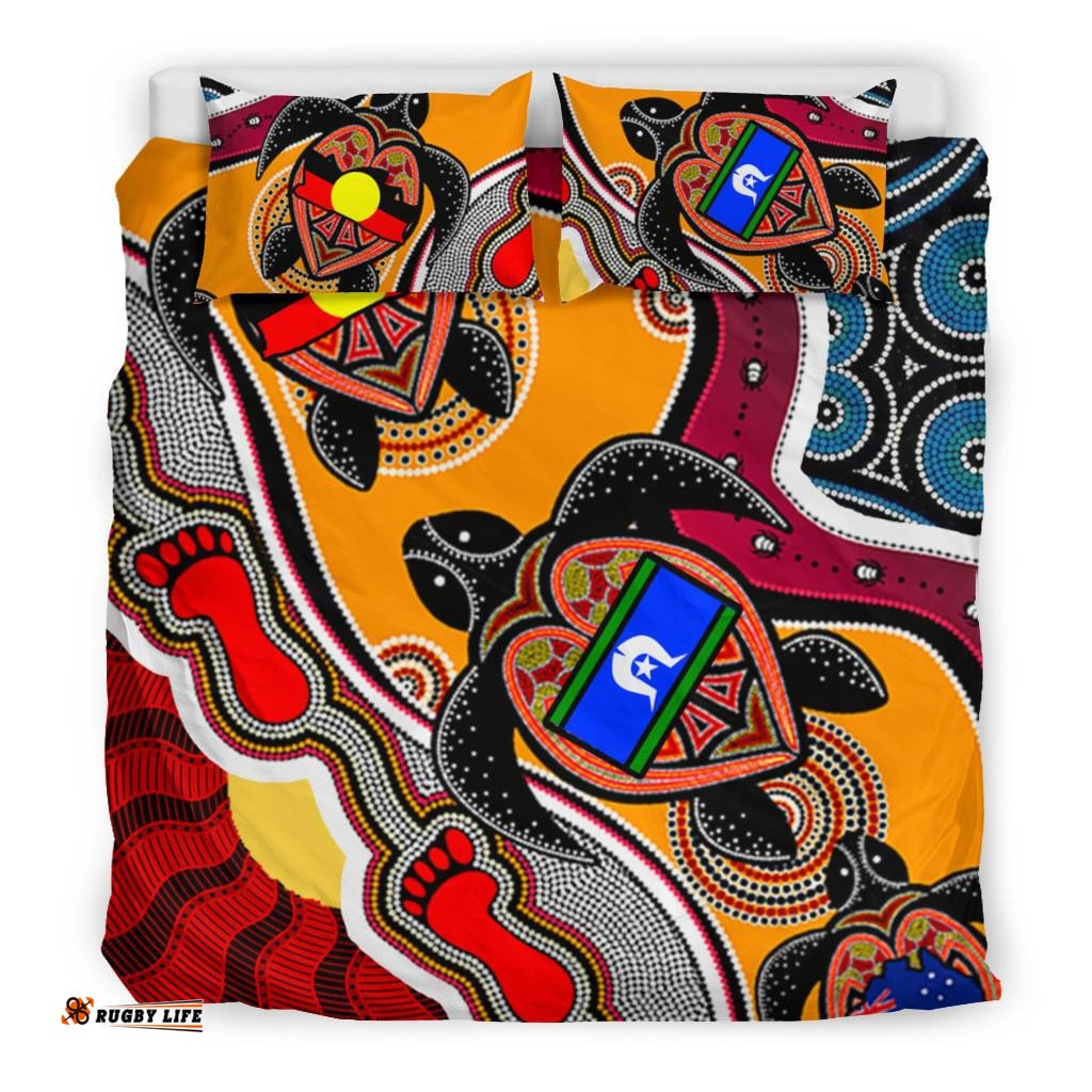 Aboriginal Bedding Set Australia Dots Pattern With Turtle and NAIDOC 2022 Flags