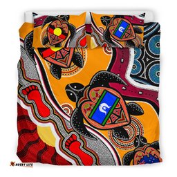 Aboriginal Bedding Set Australia Dots Pattern With Turtle and NAIDOC 2022 Flags