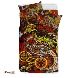 Aboriginal Bedding Set, Kangaroo and Lizard Dot Painting Art