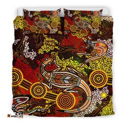 Aboriginal Bedding Set, Kangaroo and Lizard Dot Painting Art
