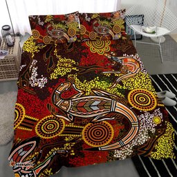 Aboriginal Bedding Set, Kangaroo and Lizard Dot Painting Art