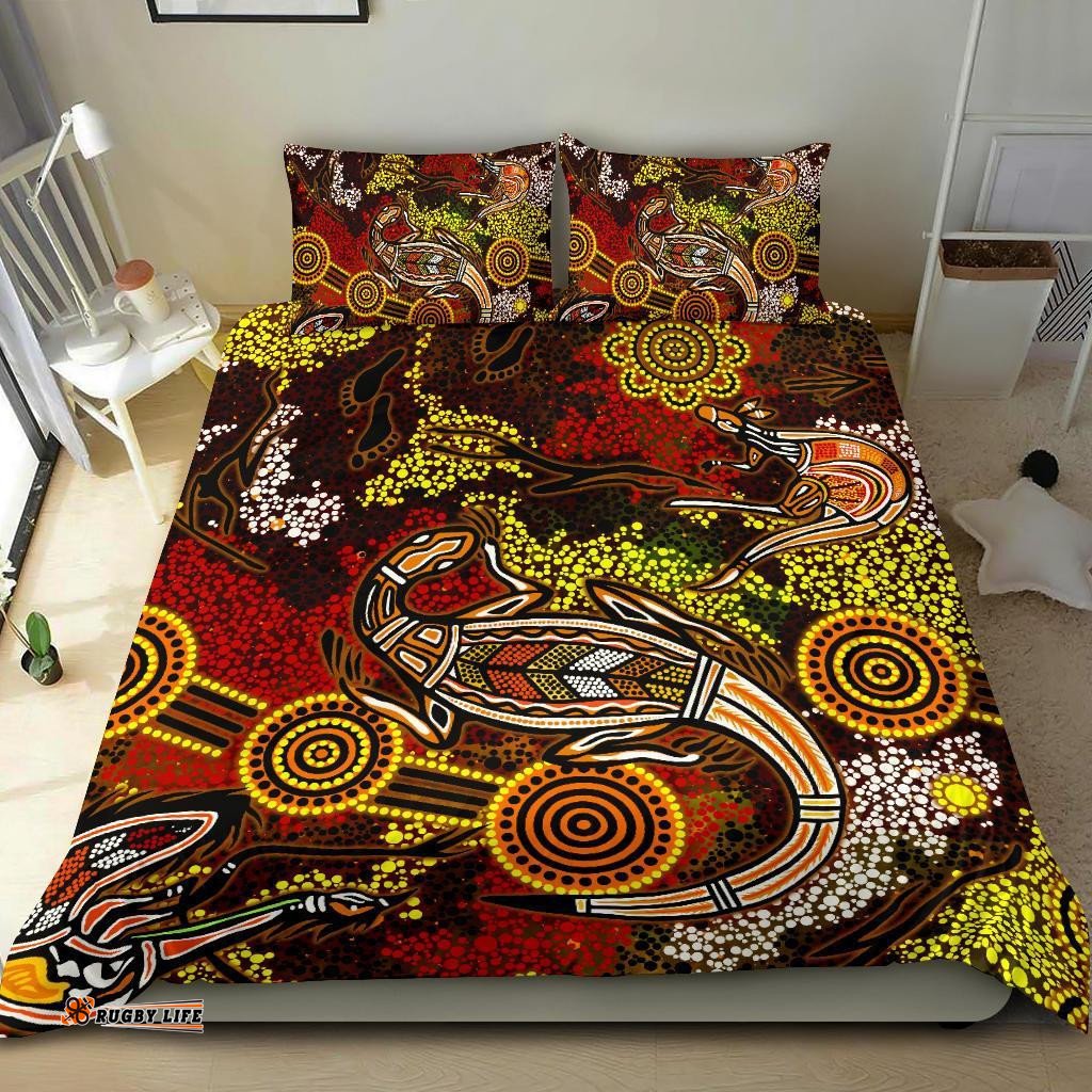 Aboriginal Bedding Set, Kangaroo and Lizard Dot Painting Art