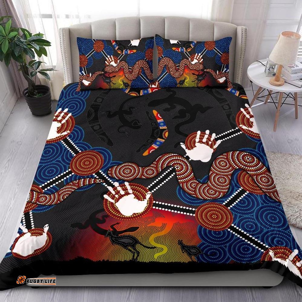 Aboriginal Bedding Set, Australian Boomerang and Snake Indigenous Art