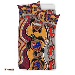 Aboriginal Bedding Set, Turtle Australia Flag Footprint Sydney Opera