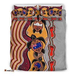 Aboriginal Bedding Set, Turtle Australia Flag Footprint Sydney Opera