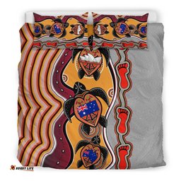 Aboriginal Bedding Set, Turtle Australia Flag Footprint Sydney Opera