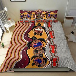 Aboriginal Bedding Set, Turtle Australia Flag Footprint Sydney Opera