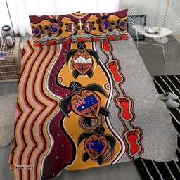 Aboriginal Bedding Set, Turtle Australia Flag Footprint Sydney Opera