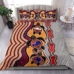 Aboriginal Bedding Set, Turtle Australia Flag Footprint Sydney Opera