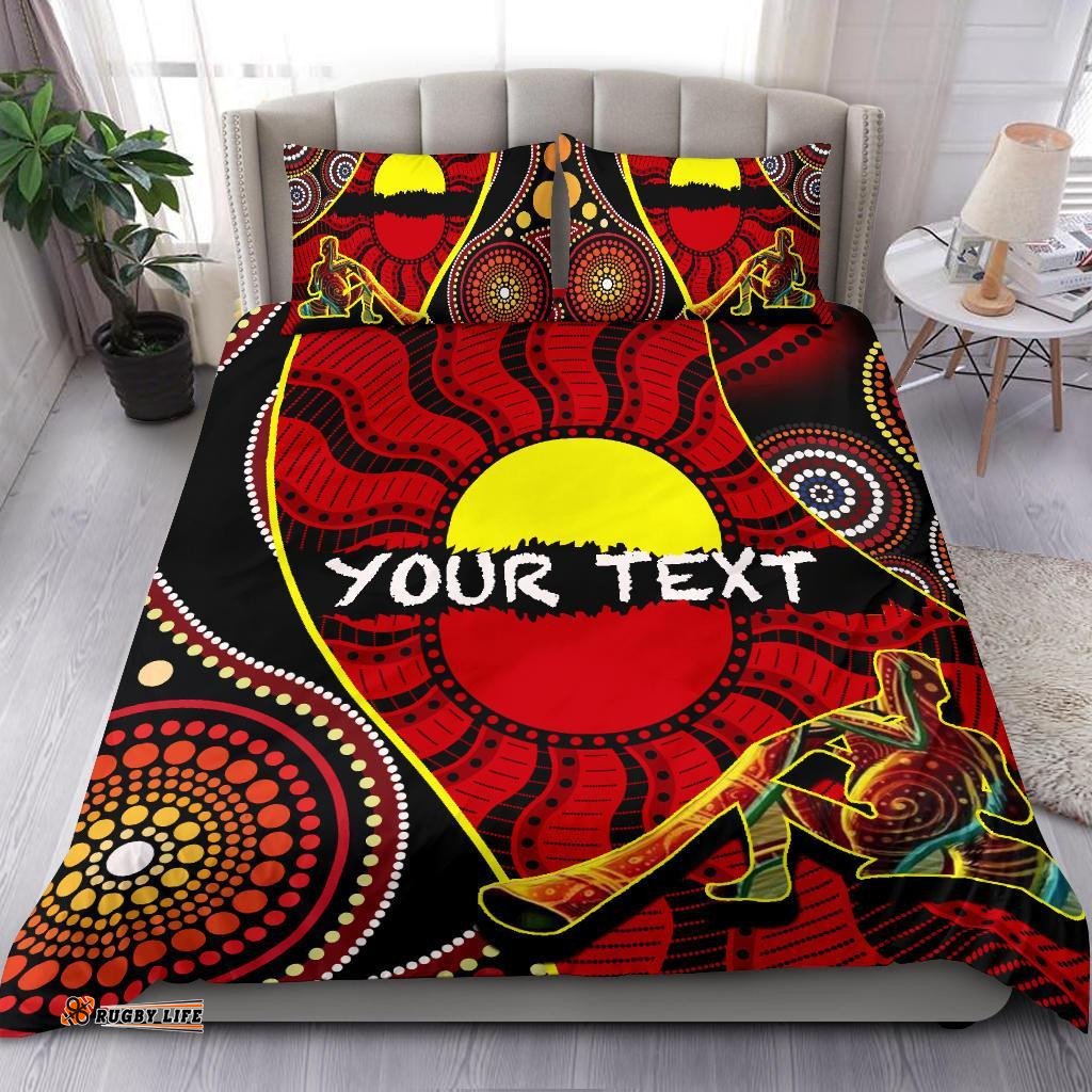 Custom Aboriginal Bedding Set Indigenous Dots Pattern With Didgeridoo