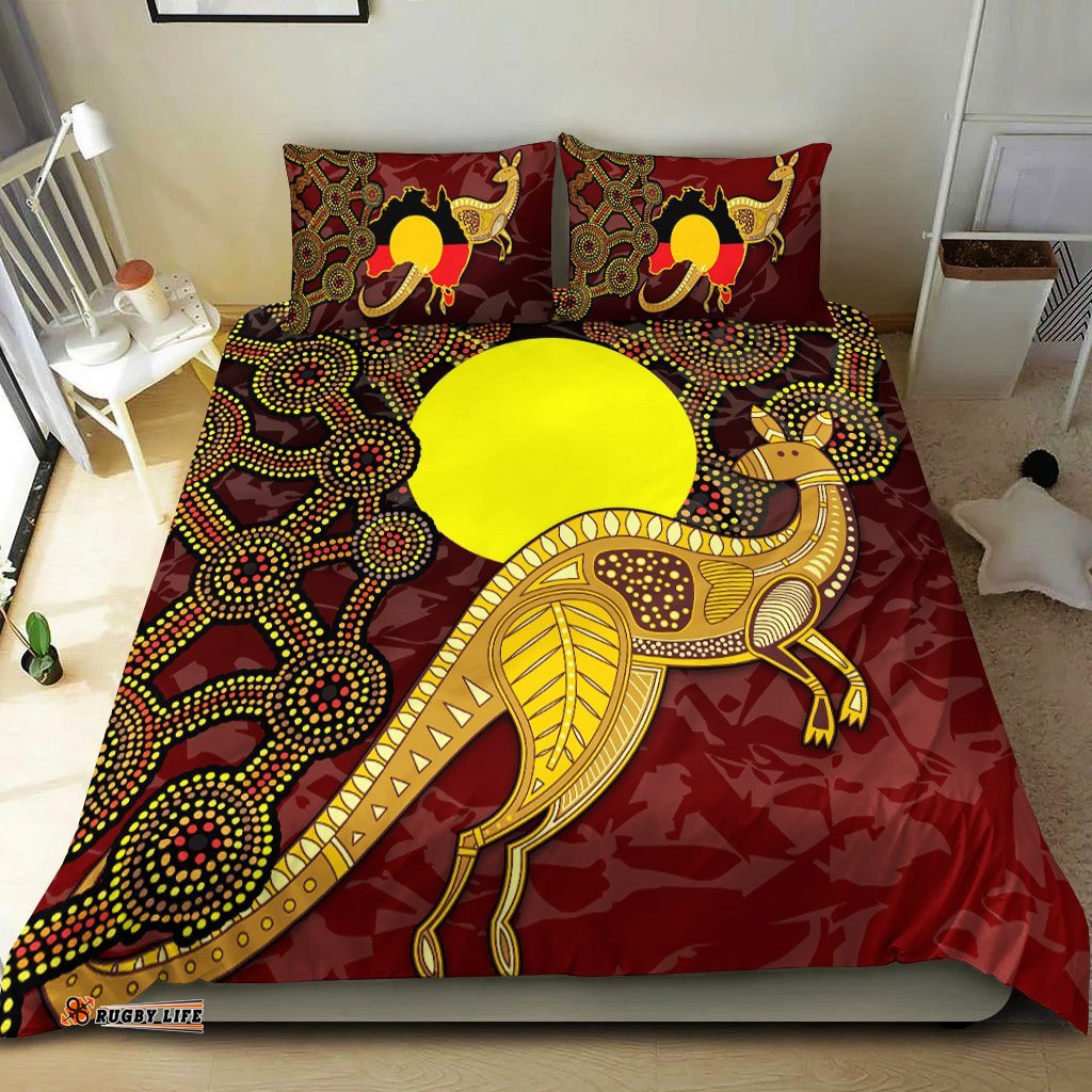 Bedding Set Australia Aboriginal Flag And Kangaroo