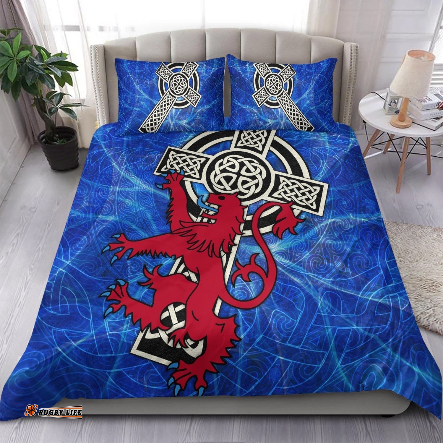 Scotland Celtic Bedding Set Celtic Cross and Rampant Skew Style