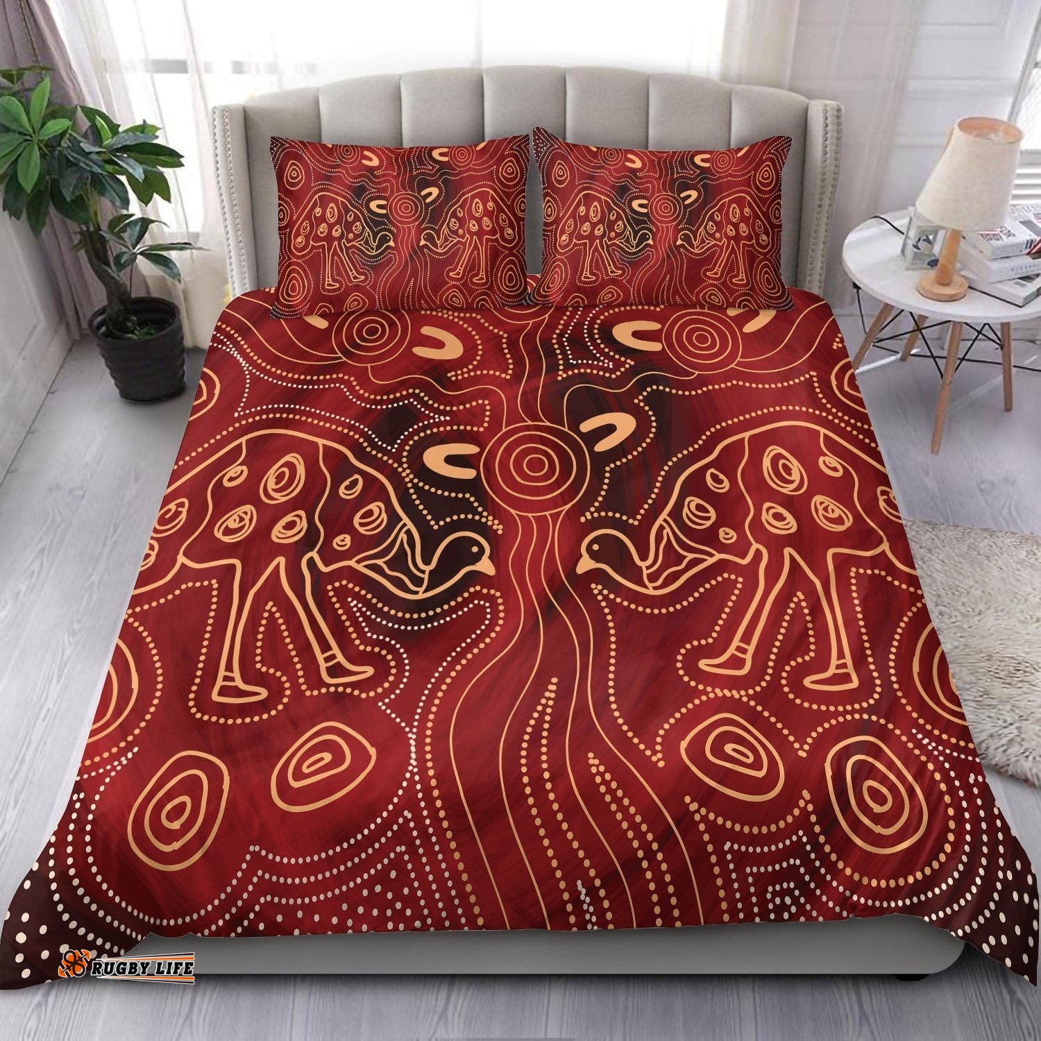 Australia Aboriginal Bedding Set Indigenous Emu Ver 2
