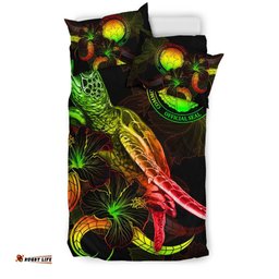 CNMI Polynesian Bedding Set Turtle With Blooming Hibiscus Reggae