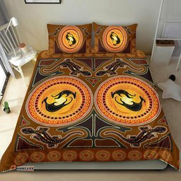 Aboriginal Bedding Set Kangaroo and Lizard with Dots Pattern