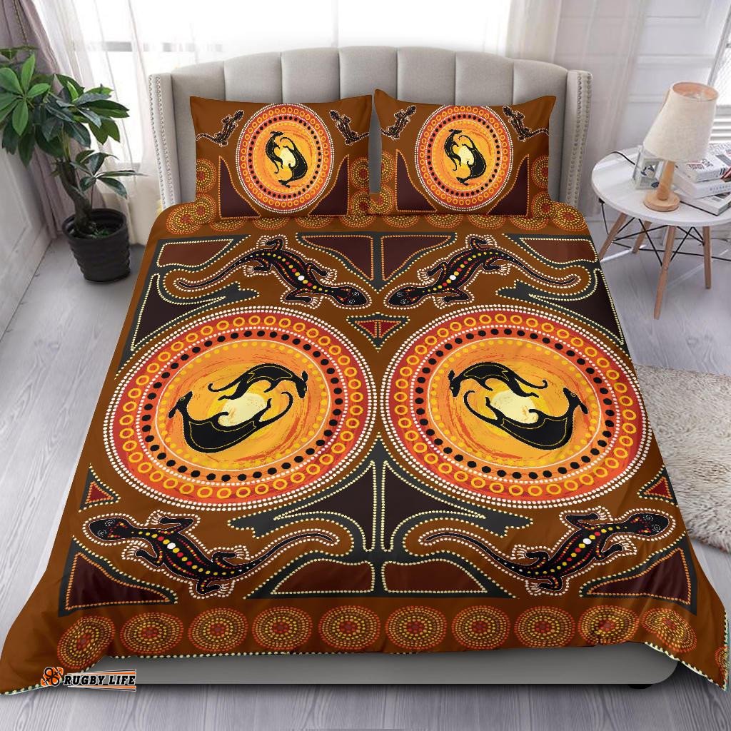 Aboriginal Bedding Set Kangaroo and Lizard with Dots Pattern