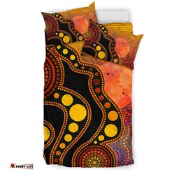 Aboriginal Bedding Set Australia Indigenous Flag Circle Dot Painting Art Golden