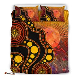 Aboriginal Bedding Set Australia Indigenous Flag Circle Dot Painting Art Golden