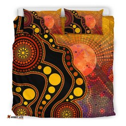 Aboriginal Bedding Set Australia Indigenous Flag Circle Dot Painting Art Golden