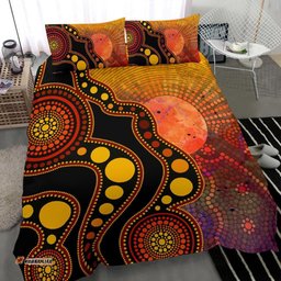 Aboriginal Bedding Set Australia Indigenous Flag Circle Dot Painting Art Golden