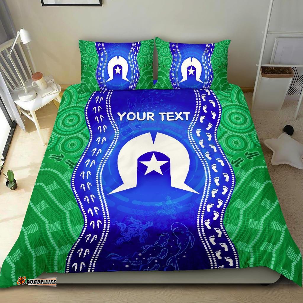 Custom Torres Strait Islanders Bedding Set Torres Symbol With Aboriginal Patterns