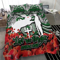 Rabbitohs Bedding Set ANZAC Day Poppy Flowers With Aboriginal