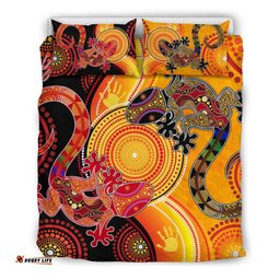 Aboriginal Personalised Bedding Set Couple Aboriginal Lizards