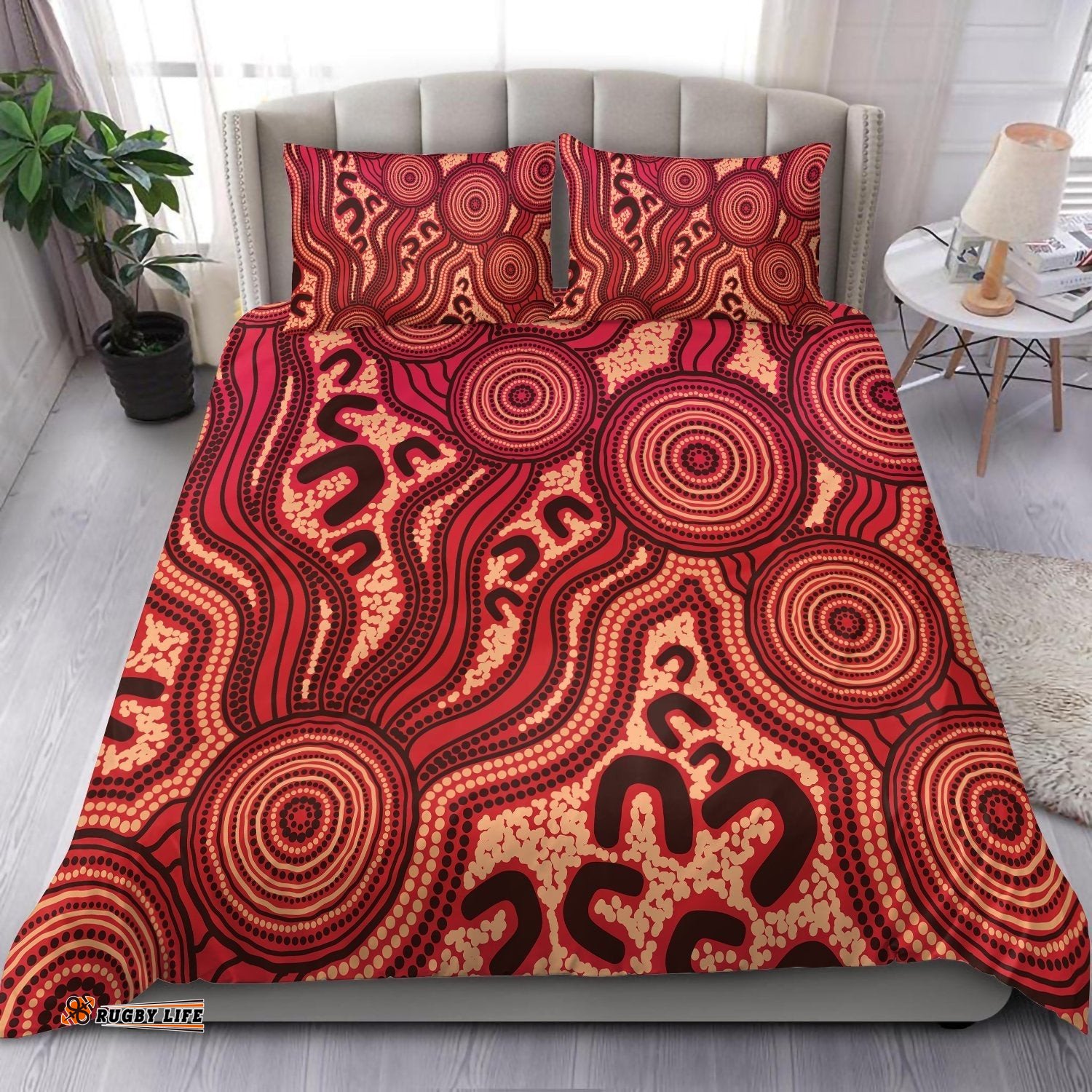 Australia Aboriginal Bedding Set Indigenous Symbol Dot Painting Art Ver 15