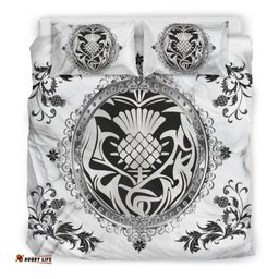 Luxury Silver Thistle Scotland Bedding Set K5 White