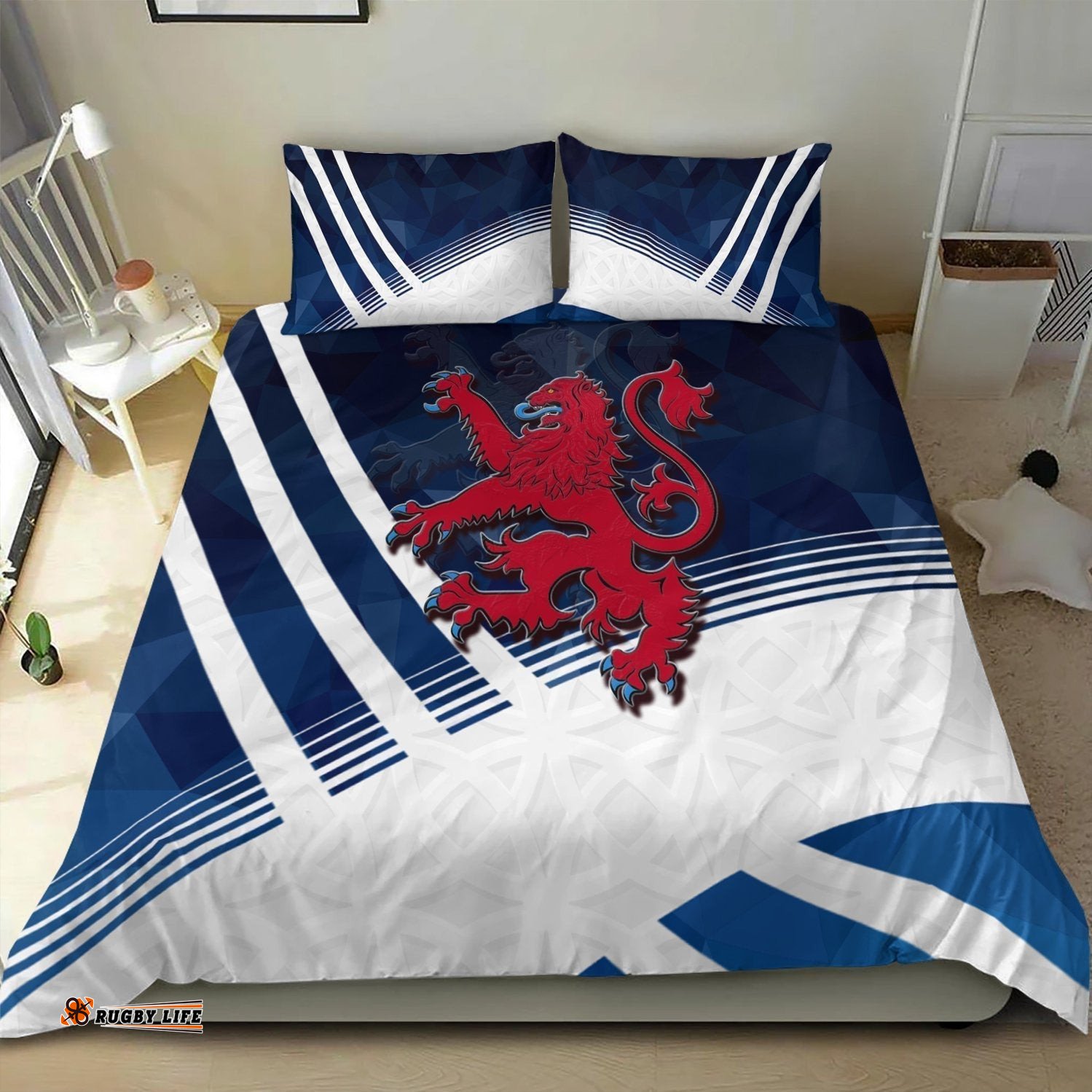 Scotland Celtic Bedding Set Scottish Flag Lion Polygon Style