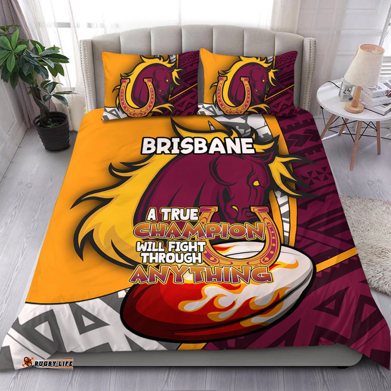 Brisbane Broncos Bedding Set - A True Champion Will Fight Through Anything With Polynesian Patterns