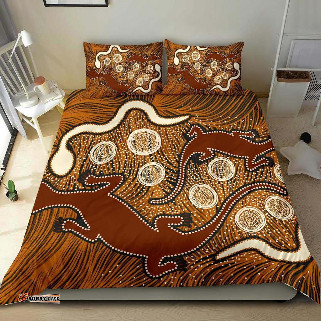Aboriginal Bedding Set Indigenous Brown Lizard and White Snake