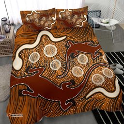 Aboriginal Bedding Set Indigenous Brown Lizard and White Snake