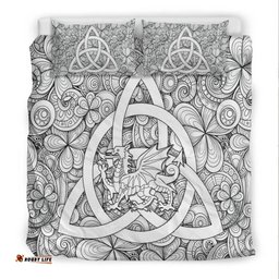 Celtic Wales Bedding Set Dragon White Wales With Triquetra Celtic Symbol