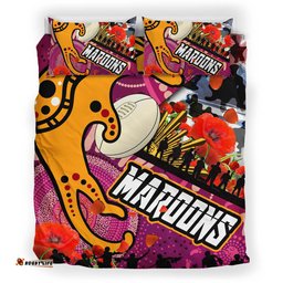 Maroons Rugby Anzac Aboriginal Inspired Bedding Set - Maroons Aboriginal Inspired Pattern with Anzac Day Poppy Flower Bedding Set