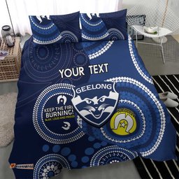 Custom AFL Geelong NAIDOC Week Bedding Set Keep The Fire Burning Indigenous Art