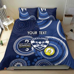 Custom AFL Geelong NAIDOC Week Bedding Set Keep The Fire Burning Indigenous Art