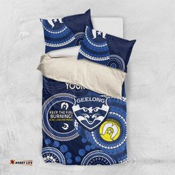 Custom AFL Geelong NAIDOC Week Bedding Set Keep The Fire Burning Indigenous Art