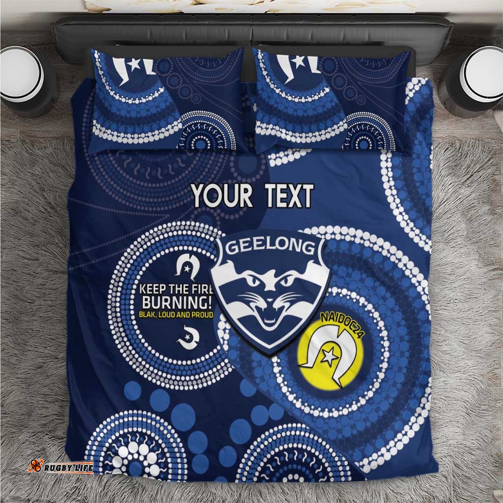 Custom AFL Geelong NAIDOC Week Bedding Set Keep The Fire Burning Indigenous Art