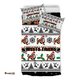 Wests Tigers Christmas Bedding Set - Wests Tigers Special Ugly Christmas Bedding Set