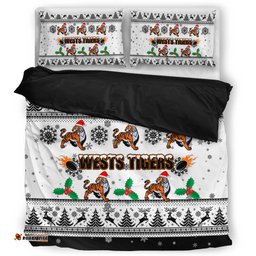 Wests Tigers Christmas Bedding Set - Wests Tigers Special Ugly Christmas Bedding Set