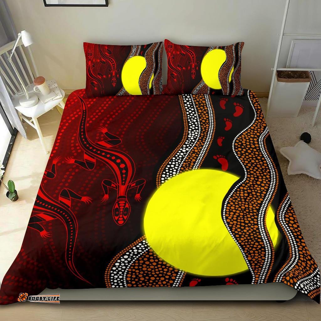 Aboriginal Bedding Set Aboriginal Flag Lizard Dot Painting Style