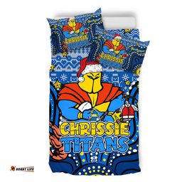 Gold Coast Titans Christmas Custom Bedding Set - Christmas Knit Patterns Vintage Jersey Ugly Bedding Set