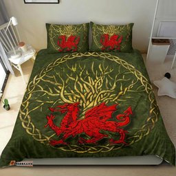 Wales Celtic Bedding Set Welsh Dragon With Celtic Tree