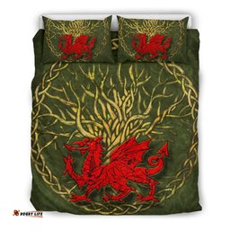 Wales Celtic Bedding Set Welsh Dragon With Celtic Tree