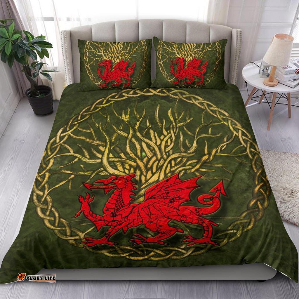 Wales Celtic Bedding Set Welsh Dragon With Celtic Tree