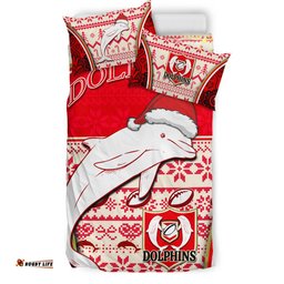 Redcliffe Dolphins Bedding Set - Christmas Redcliffe Dolphins Mascot Bedding Set